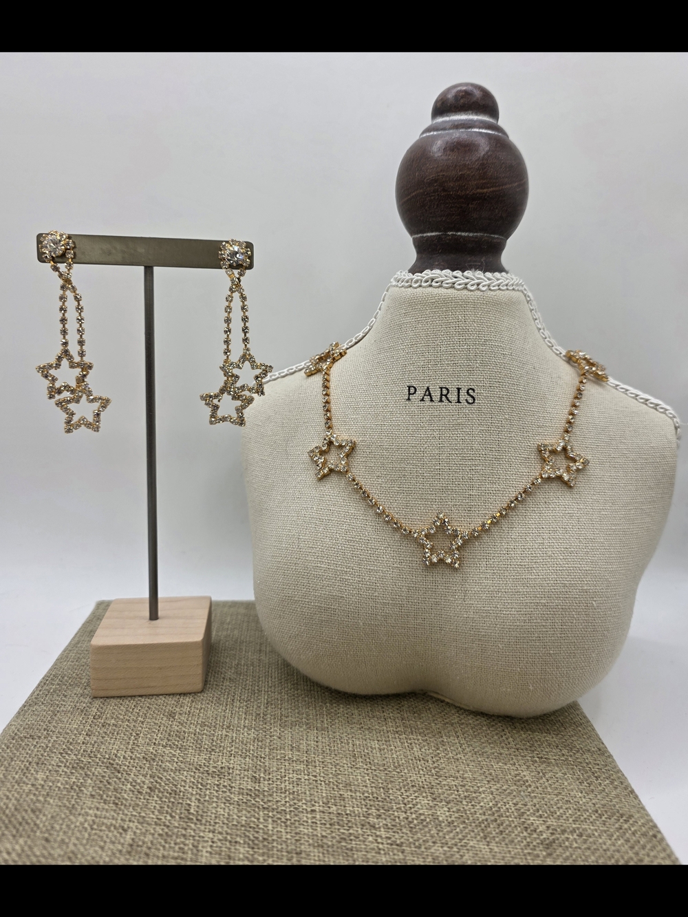 Elizabeth Cole Gold Star Crystal Necklace and Earrings Set